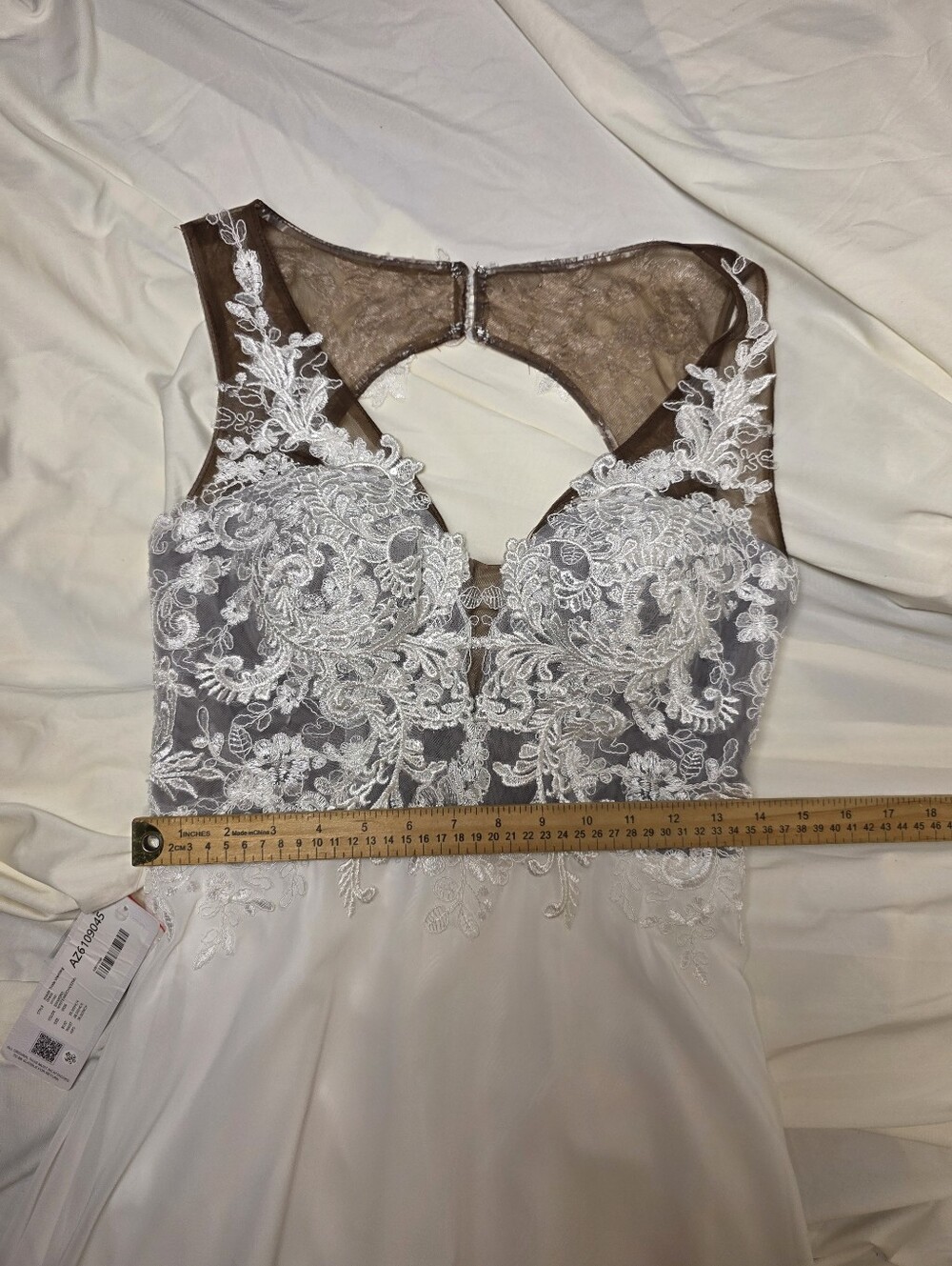 Azazie White Lace Appliqué A-Line Wedding Gown - Picture 8 of 14